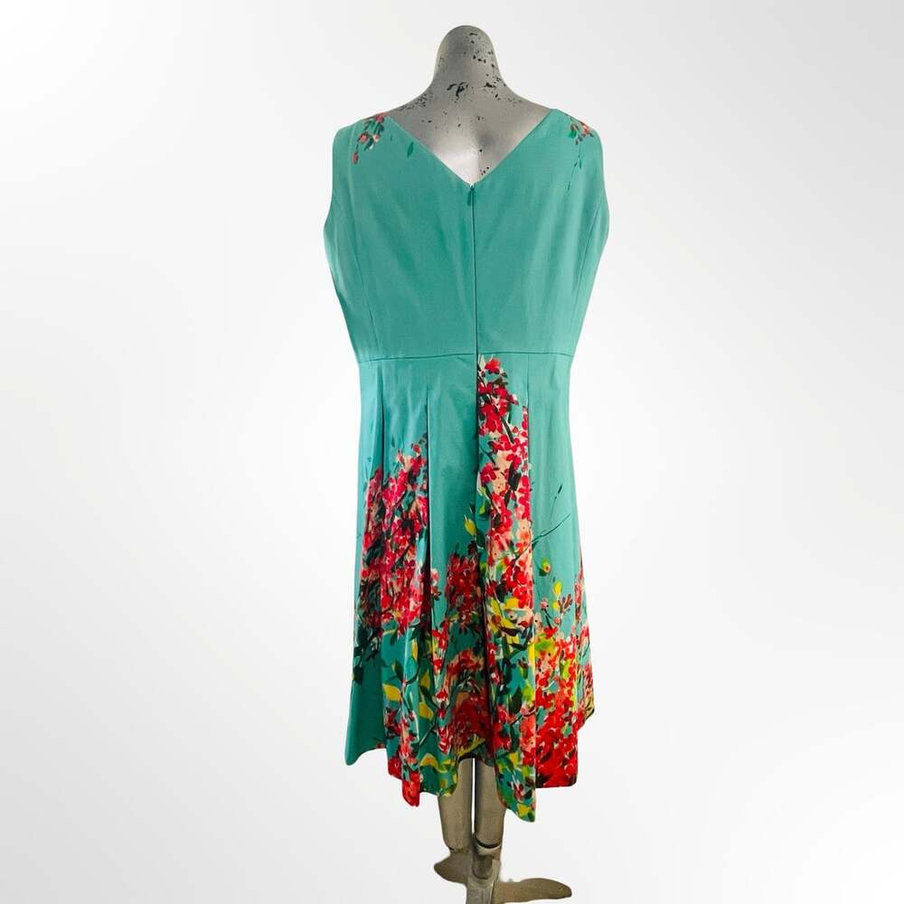 Lafayette 148 New York Floral Midi Dress Size 16 Teal Red Yellow Sleeveless Fit - Picture 4 of 8